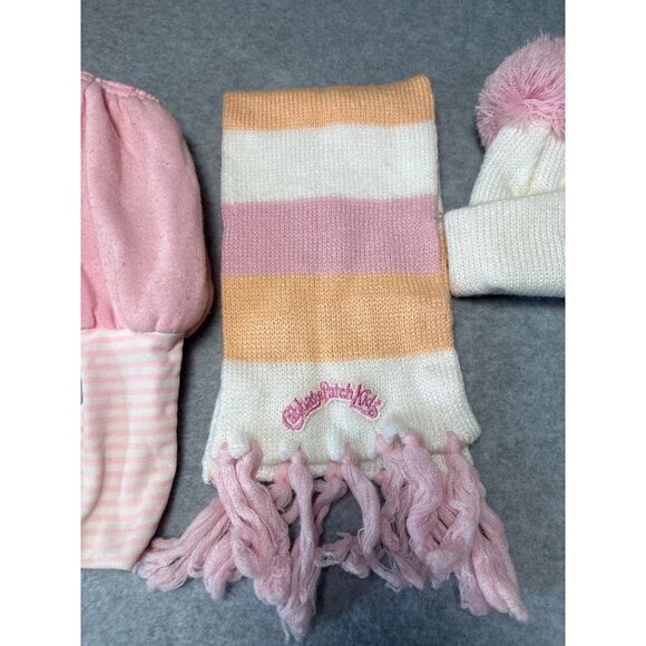 Cabbage Patch Kids Baby Winter Set Hat Scarf Pants Pink White Striped Knit 1980s - Picture 2 of 8